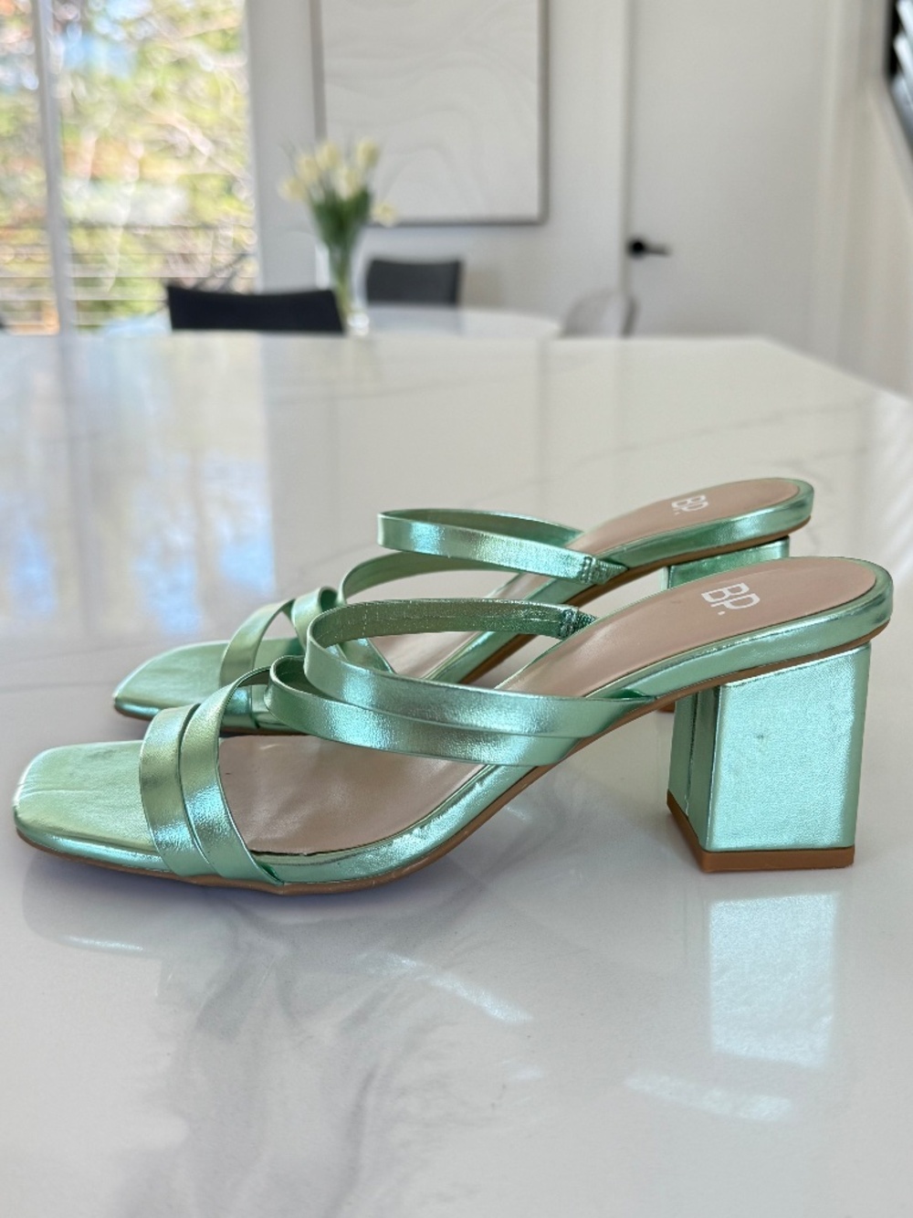 BP Bertie Metallic Green Strappy heels